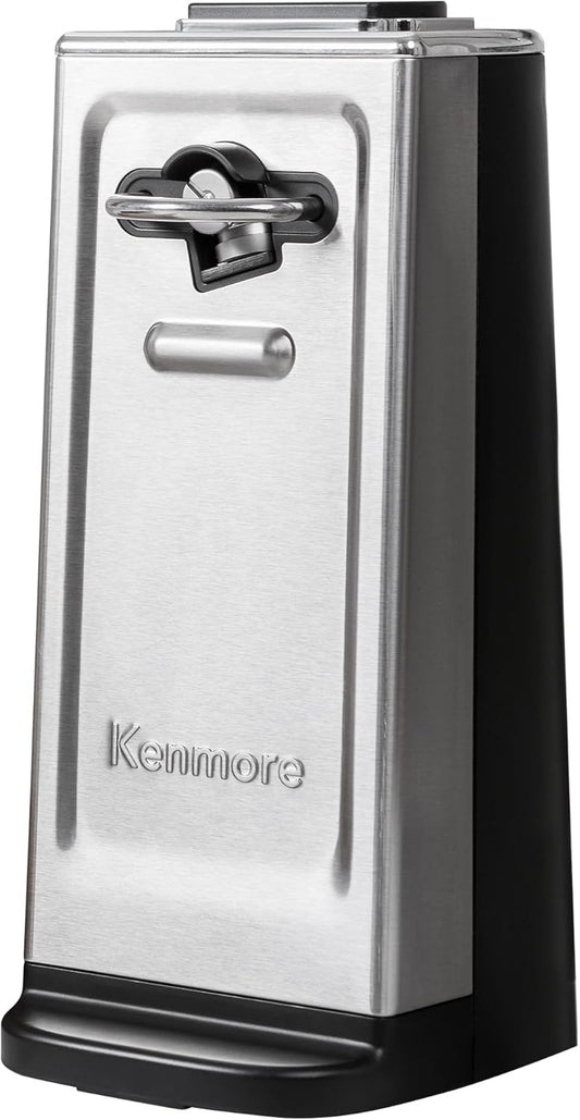 Kenmore Electric Can Opener – Smooth Edge, Automatic Side-Cut Blade, Extra-Tall Design for Regular & Pop-Top Cans, Easy One-Touch Operation, Black & Stainless Steel