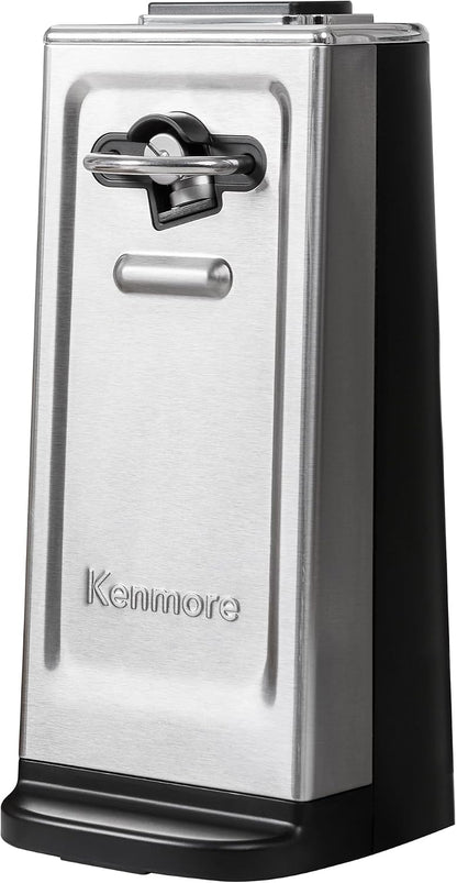 Kenmore Smooth Edge Electric Can Opener, Black & Stainless Steel | Side-cut blade opens regular and pop-top cans, handles extra-tall cans, and helps prevent sharp edges.