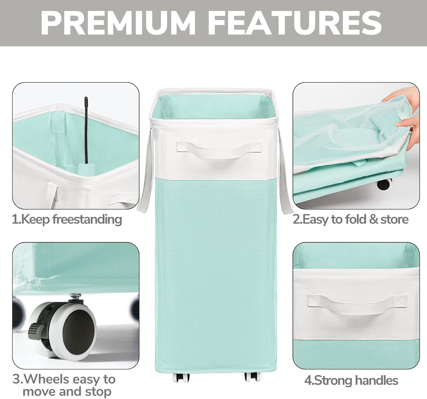 Goodpick 75L Laundry Basket with Wheels & Removable Wash Bag for Dorm | Rolling Laundry Basket with Handles for Dirty Clothes, Fodable Hamper for Laundry Room, Dorm Room Essentials, Grey