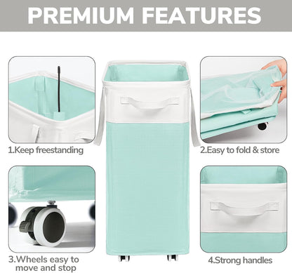 Goodpick 75L Laundry Basket with Wheels & Removable Wash Bag for Dorm | Rolling Laundry Basket with Handles for Dirty Clothes, Fodable Hamper for Laundry Room, Dorm Room Essentials, Grey