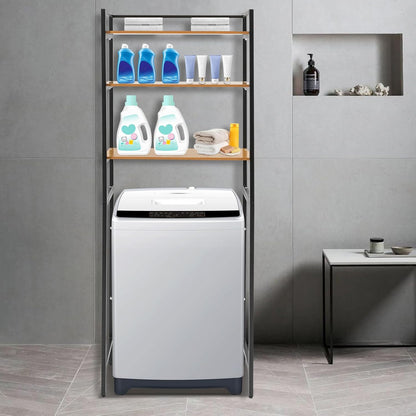 3-Tier Laundry Room Storage Shelf,Over Washer and Dryer Shelves,Floor Standing Washing Machine Storage Rack,White,Marbling