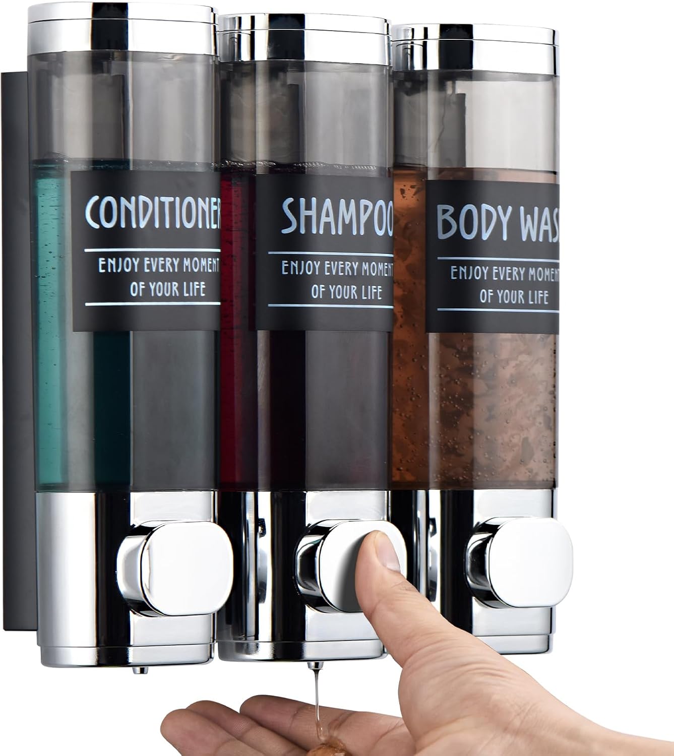 Shampoo and Conditioner Dispenser,GlintGath Shower Dispenser 2 Chamber No Drill Shampoo Dispenser for Shower Wall Mounted Shower Soap Dispenser for Bathroom Hotel,2 * 300ML,Matte Black
