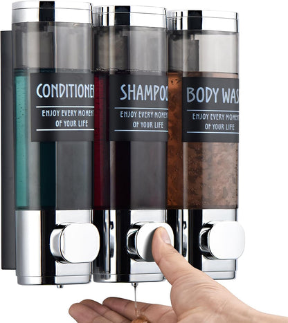 Shampoo and Conditioner Dispenser,GlintGath Shower Dispenser 2 Chamber No Drill Shampoo Dispenser for Shower Wall Mounted Shower Soap Dispenser for Bathroom Hotel,2 * 300ML,Matte Black