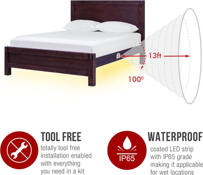 Under Bed Lights Motion Sensor, Motion Activated Bed Lighting,12V Power Adapter, Dimmable LED Strip Night Light for Bedroom,Stairs,Crib,Cabinet,Warm White -2 x 5FT -Dual Kit