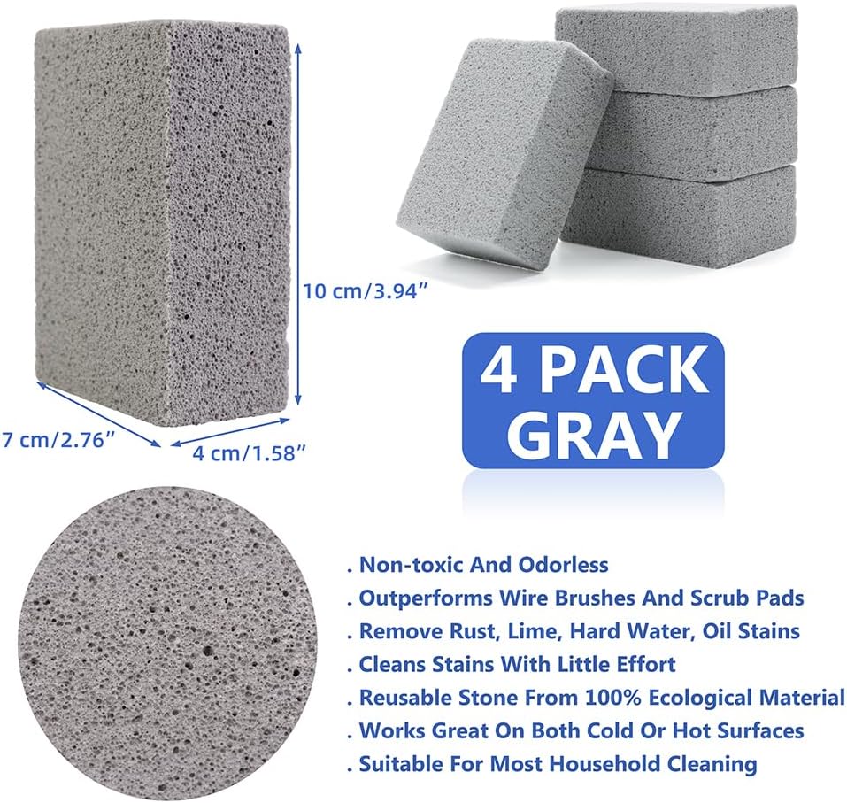 Magic Blackstone Griddle Scraper，4 Pack Gray Stone Cleaning Block Clean Brick for Grill, Removing Stains BBQ，Pool, Racks, Baking Steel, Oven, Flat Top Cookers, Utensils, Exfoliation Dead Skin, Toilet