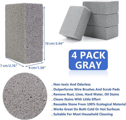 Magic Blackstone Griddle Scraper，4 Pack Gray Stone Cleaning Block Clean Brick for Grill, Removing Stains BBQ，Pool, Racks, Baking Steel, Oven, Flat Top Cookers, Utensils, Exfoliation Dead Skin, Toilet