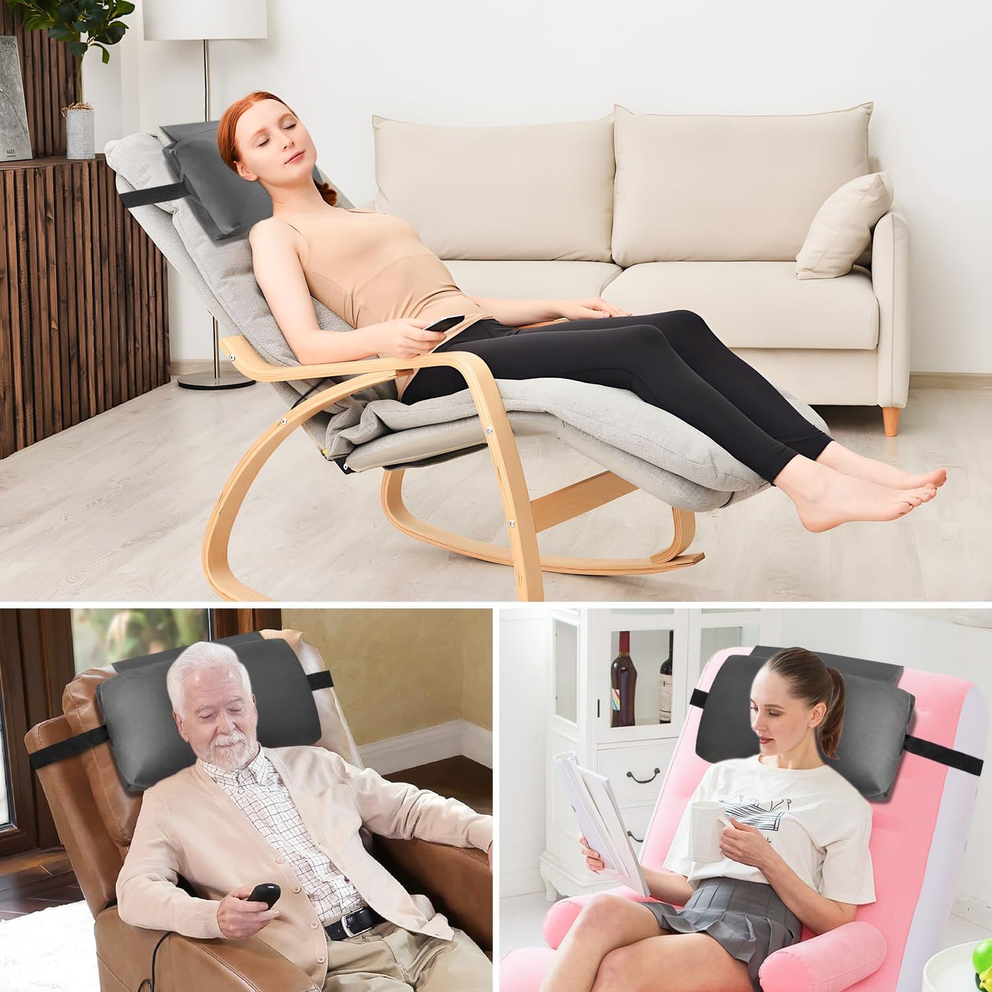 Head Recliner Pillow Adjustable Shredded Memory Foam Headrest Pillows for Recliner Chairs,Non-Slip Velvet Cushion for Pain Relief Neck Support Pillow for Travel Home Sofa Armchair with Zipper Cover