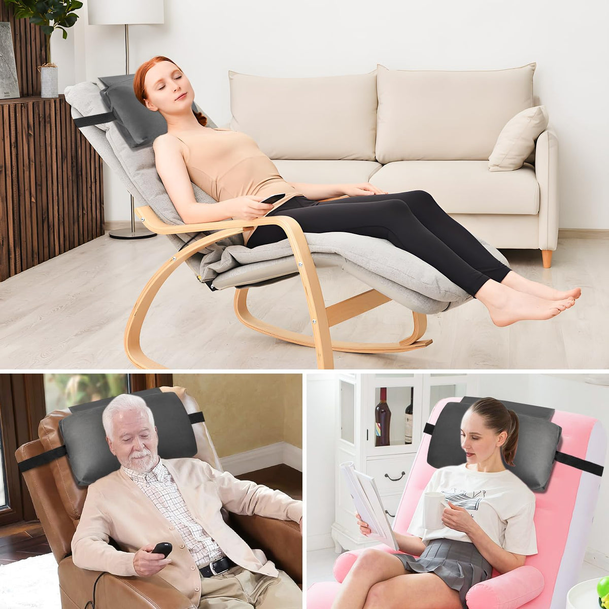 Head Recliner Pillow Adjustable Shredded Memory Foam Headrest Pillows for Recliner Chairs,Non-Slip Velvet Cushion for Pain Relief Neck Support Pillow for Travel Home Sofa Armchair with Zipper Cover