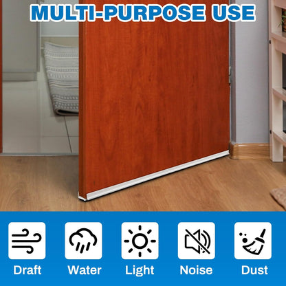 FoldTier 1 Pcs 1-3/4 x 32 Under Door Sweep for Exterior & Interior Doors Adjustable Double Bubble Draft Stopper for Door Bottom, Energy Efficient Slide to Install Blocks Dust/Insects/Noise(White)