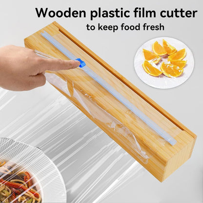 Uncle Jack Plastic Wrap Dispenser with Slide Cutter, Fit 13'' Rolls, Bamboo Aluminum Foil Dispenser with Cutter for Wax Paper, Saran Wrap