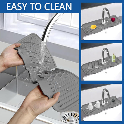 Kitchen Sink Splash Guard Gen2-30" x 6'' Silicone Sink Mat Splash Guard fit for Countertop, Bathroom,Farmhouse,RV by EBIGIC (Grey)
