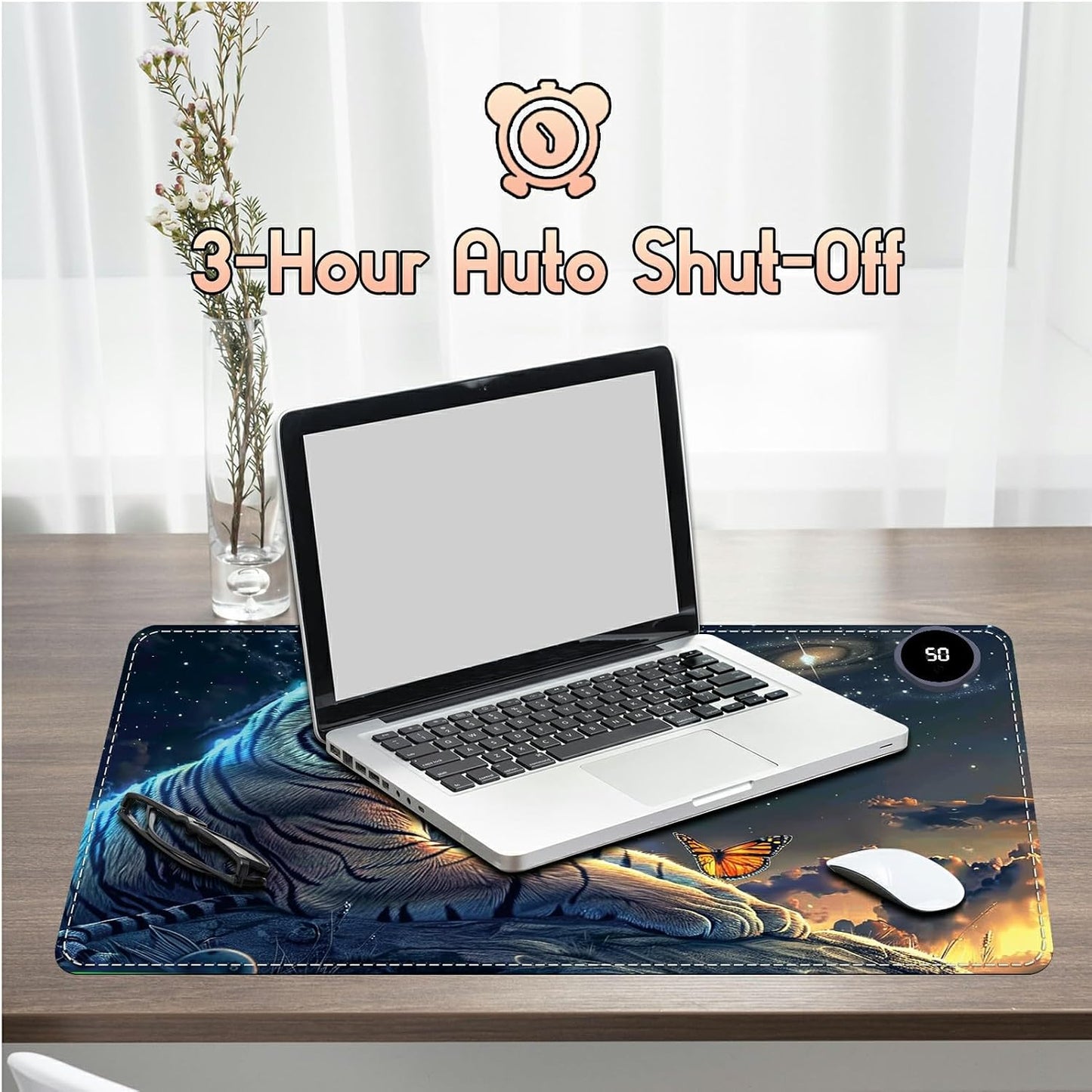 Heated Desk Pad Heated Large Mouse Pad, Electric Quickly Warm Desk Mat with 3 Levels Heating 3 Hours Auto Shut-Off, 31.5" x 13" Warm Gaming Mousepad Hand Foot Warmer, Baby Elephant
