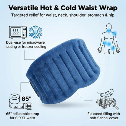 Microwave Heating Pad for Lower Back, Waist, Periods Cramps Pain Relief - Wearable Microwavable Heating Pads Heating Pad with Flax Seed for Hot & Cold Therapy, Unscented Wearable Heat Pack（Navy Blue）