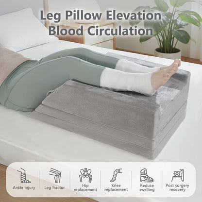 Wedge Pillow for Sleeping, Bed Wedge Pillow for After Surgery 3-Height Memory Foam Leg Elevation Pillow for Swelling Back Pain Relief Sciatica Knee Ankle Pain Bed Support Legs L 24"