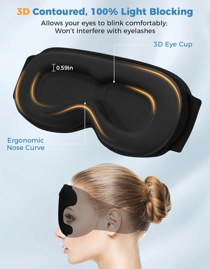 Sleep Mask with Bluetooth Headphones, Removable 3D Contoured Cup, Wireless Eye Mask for Sleep, Sleeping Headphones with Thin Stereo Speakers for Men, Women, Travel, Relaxation - Black | Wireless Eye Mask for Sleep, Sleeping Headphones with Thin Stereo