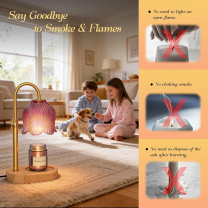 Flower Candle Warmer Lamp, Timer & 4-Level Dimmer, Adjustable Height | Flameless Electric Wax Warmer for Jar Candles, Includes 2 Bulbs, Pink, Home Decor Gift for Mom & Women, Housewarming