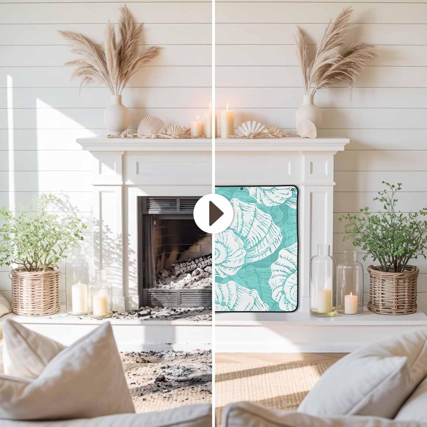 Magnetic Fireplace Cover Navy Blue Coastal Shells Fireplace Screen Decorative Ocean Conch Marine Life Insulation Fireplace Blocker Save Energy Fireplace Draft Stopper Covers for Living Room 36x30 Inch