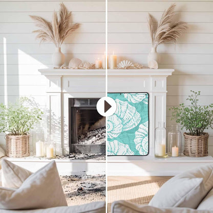 Magnetic Fireplace Cover Navy Blue Coastal Shells Fireplace Screen Decorative Ocean Conch Marine Life Insulation Fireplace Blocker Save Energy Fireplace Draft Stopper Covers for Living Room 36x30 Inch