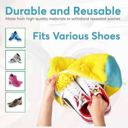 Mesh Shoe Washing Machine Bag Kit, 2 Sneaker Laundry Bags & Brush | Includes 2 Shoe Trees, YKK Zipper, Dryer Safe