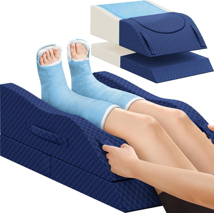 TranquilRelax Leg Elevation Pillows for After Surgery, Wedge Pillow, Grey | Memory Foam, All-around Knee & Ankle Support for Swelling, Height-adjustable, Nop-Slip Bottom, Washable Cover, Single-leg