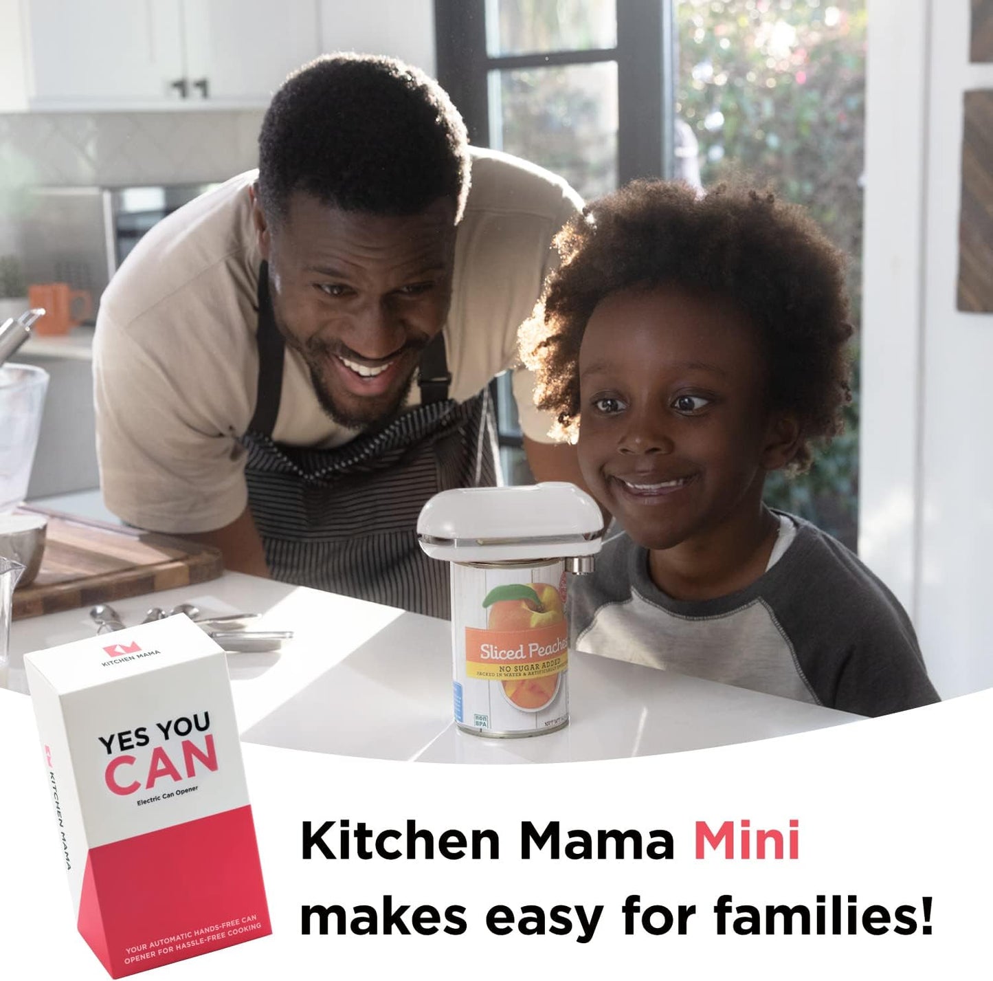 Kitchen Mama Mini Electric Can Opener Smooth Edge, White | Opens Can with One Press, Ultra-Compact Portable, Hands-Free Cordless, Safe for Seniors with Arthritis