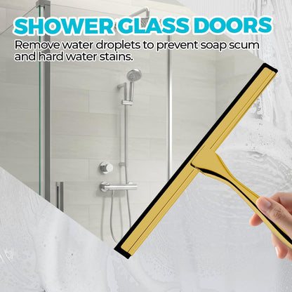 12" Shower Squeegee for Glass Doors, Tile Walls, Car Windows, Silver | Bathroom Accessories, New Home Essentials, Silicone Blade, Metal Handle, Adhesive Hook, Household Tool, Multipurpose Cleaner