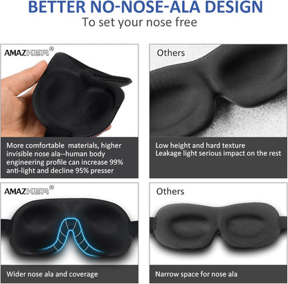 Sleep Mask SleepFun Invisible Alar Deep Orbit 3D Eye Mask Ultra Lightweight & Comfortable Sleeping Mask for Travel, Nap, Shift Works, Black & Blue