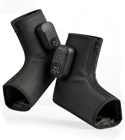 Foot Massager with Air Compression and Heat, Portable Cordless Ankle and Calf Massager with 5 Modes & 5 Intensities, Lightweight Compression Boots for Muscle Relaxation