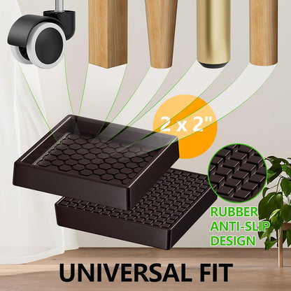 2" Square 12PCS Clear Non Slip Furniture Pads for Hardwood Floors Protector | Rubber Furniture Caster Cups, Chair Coasters for Carpet with Grip, Carpet Protector for Furniture Legs - Protect Any Flooring