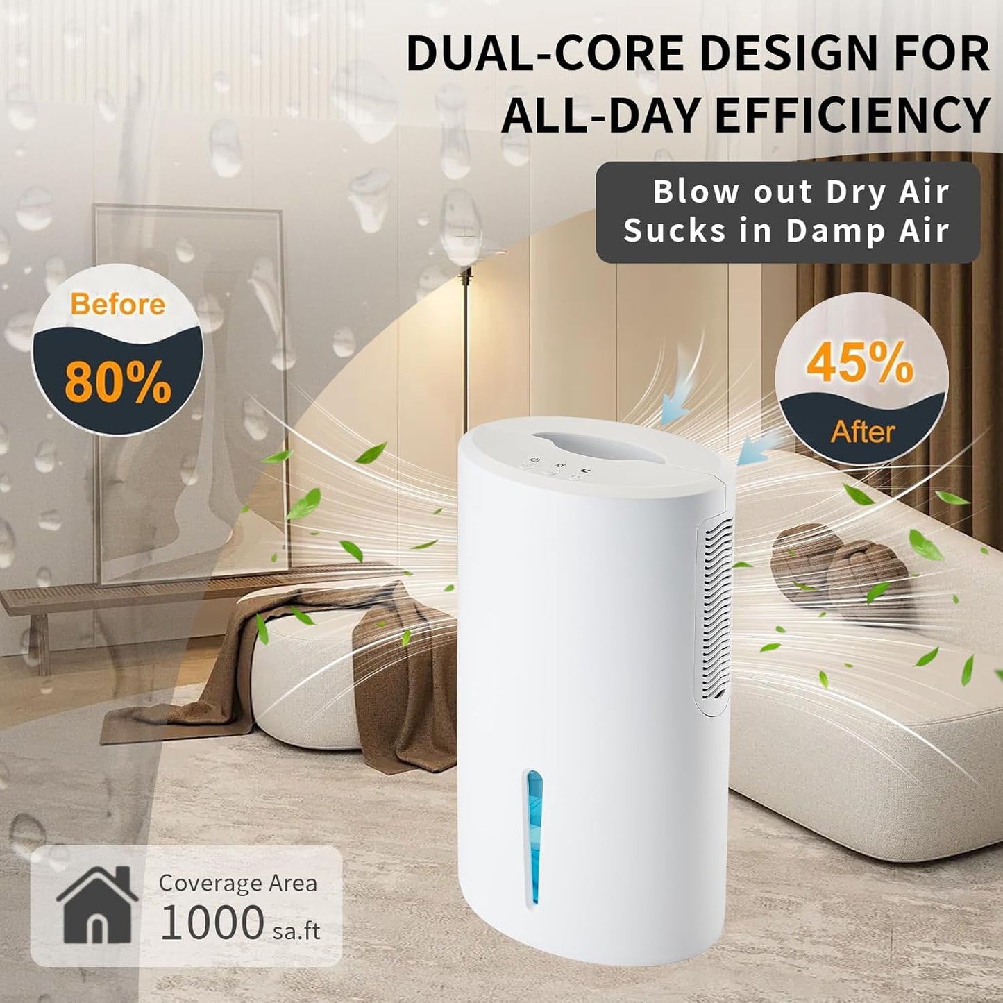 Small Dehumidifier for Bedroom up to 1000 Sq.Ft with Drain Hose, 68 OZ, Auto Shut-Off, Mini Dehumidifier with 7 Color ambient Lights for Bathroom, Basement, Closet, Garage, RV
