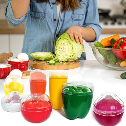 Onion Tomato Keeper for Refrigerator, Reusable, Dishwasher-safe | 2 Pack Food-shape Storage Saver Container for Leftover Vegetables, Clear Lid Easy Clean