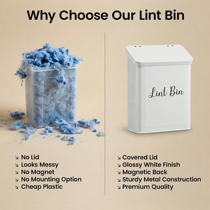 TIRIA Magnetic Lint Bin Wall Mount Metal Dryer Lint Collector Trash Cans 5L | For Laundry Room With Lid, Strong Nylon Brush, Iron Black Magnetic Hook, Adhesive Hooks, Compact Space Saving Metal Design 5L