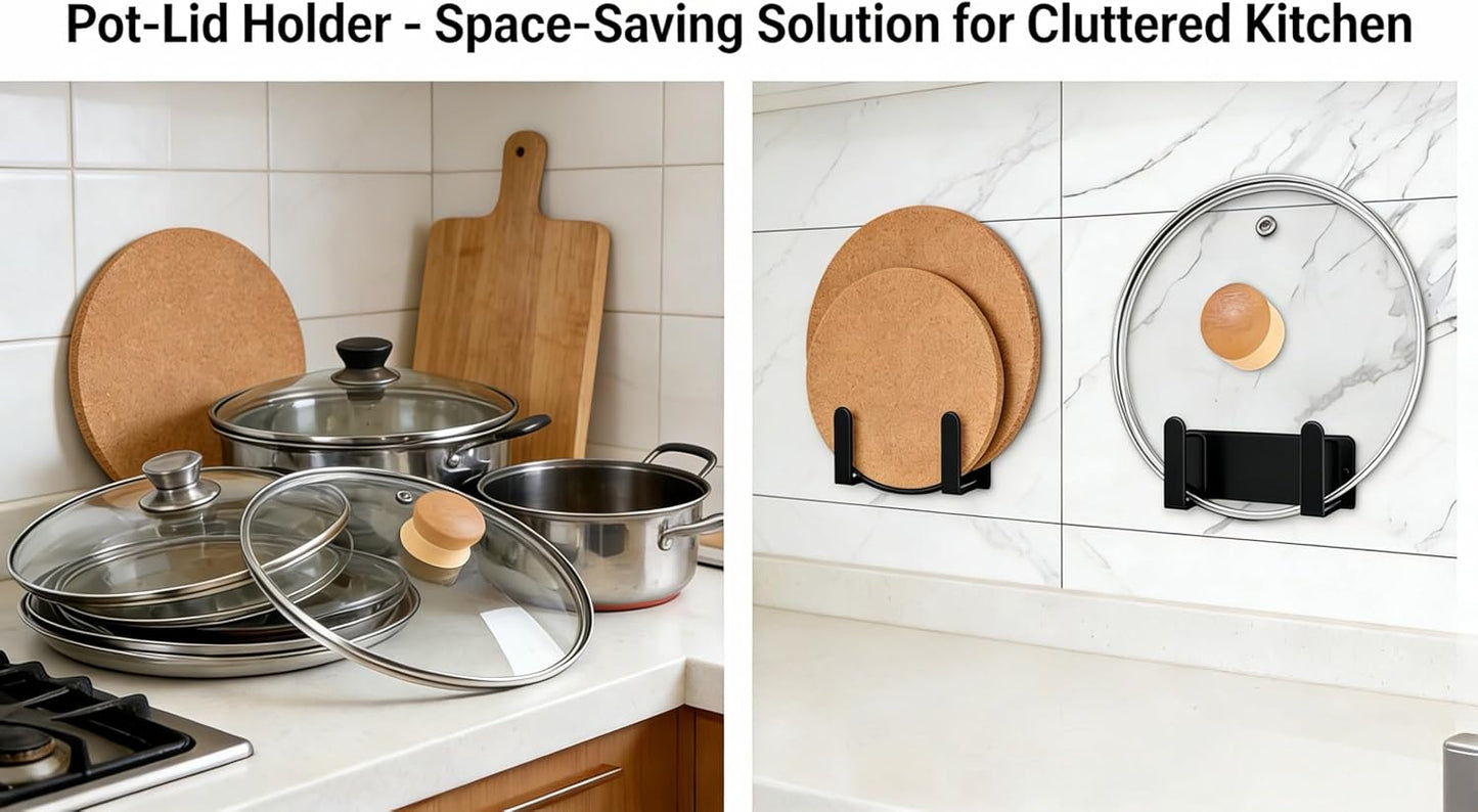 Stainless Steel Wall Mounted Cutting Board Holder Punch-Free Adhesive Multifunctional Kitchen Organizer Pot Lid Storage Rack 7" x 2.3" x 1.8" White