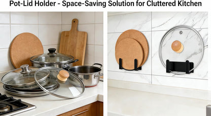 Stainless Steel Wall Mounted Cutting Board Holder Punch-Free Adhesive Multifunctional Kitchen Organizer Pot Lid Storage Rack 7" x 2.3" x 1.8" White