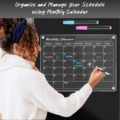 DIYMAG Magnetic Calendar, Fridge Magnets for Whiteboard 4 PCS Dry Erase | Clear Monthly Weekly Daily Memo Acrylic Planning Boards Apartment Essentials for Refrigerator