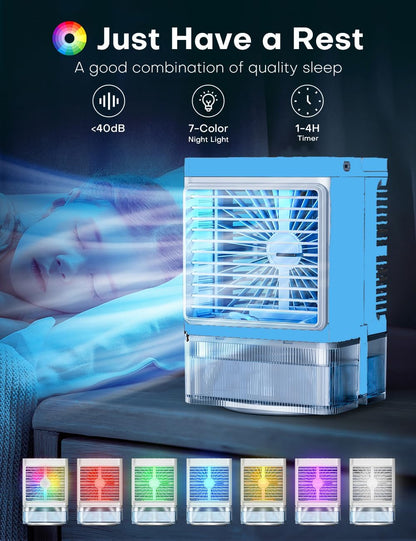 Windowless Air Conditioner w/4 Mode,3 Speed, Waterless Alert,2.4-Gal Tank for 24H Cooling, 12H Timer Swamp Cooler Air Conditioner, 20FT Remote,70° Auto Swing Evaporative Air Cooler for Bedroom