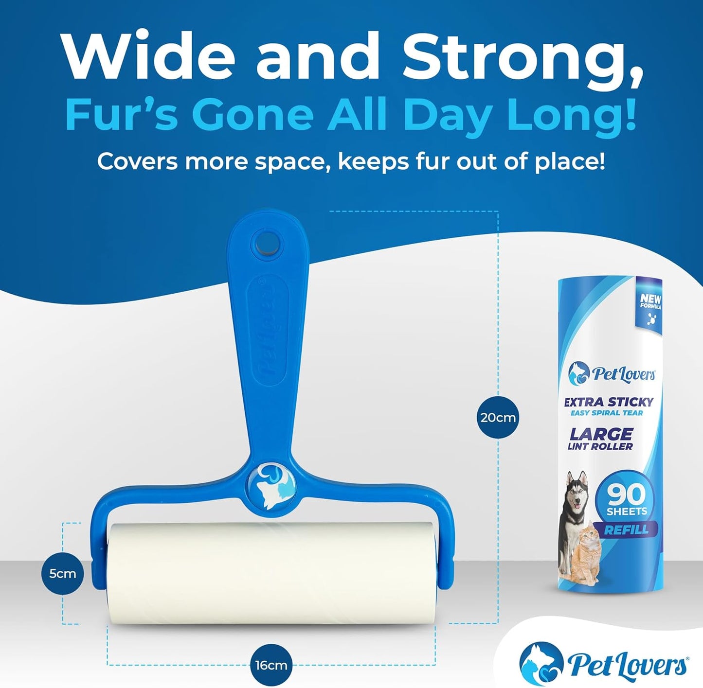 PetLovers Extra Sticky Lint Roller Mega Value Set 450 Sheets for Pet Hair Removal and Clothes, Dog and Cat Lint Remover 5 Pack