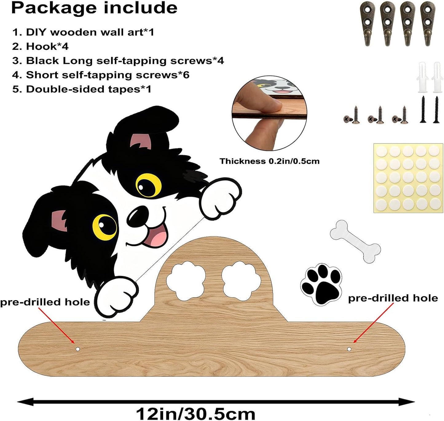 Goodangie00 Wooden Dog Leash Holder Wall Decoration, 3D Dog Paw Harness Wall Mount Hanger Organizer Hooks for Rustic Home Decor, Leashes, Keys, Collars, Hallway, Pet Lover Gift（White）