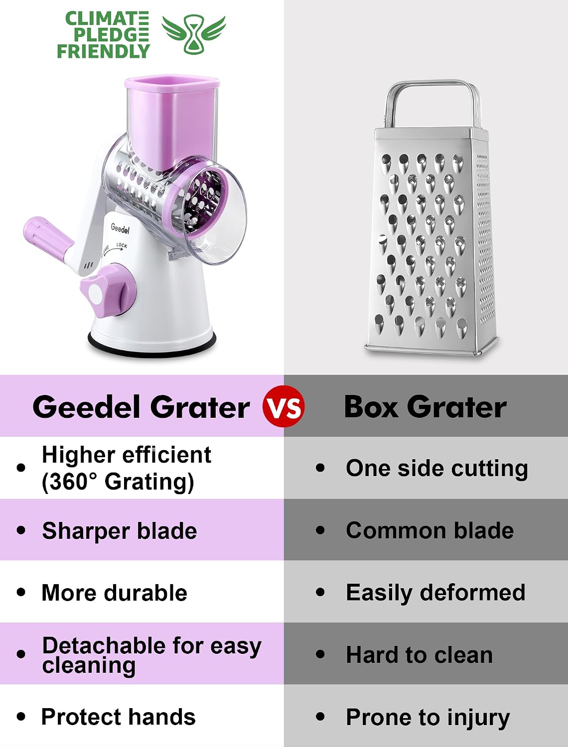 Geedel Rotary Cheese Grater, Kitchen Mandoline Vegetable Slicer with 3 Interchangeable Blades, Easy to Clean Rotary Grater Slicer for Fruit, Vegetables, Nuts | 3 Blades, 430 Stainless Steel, 12x Fast Cutting, Strong Suction Base, No BPA, Dishwasher Safe,