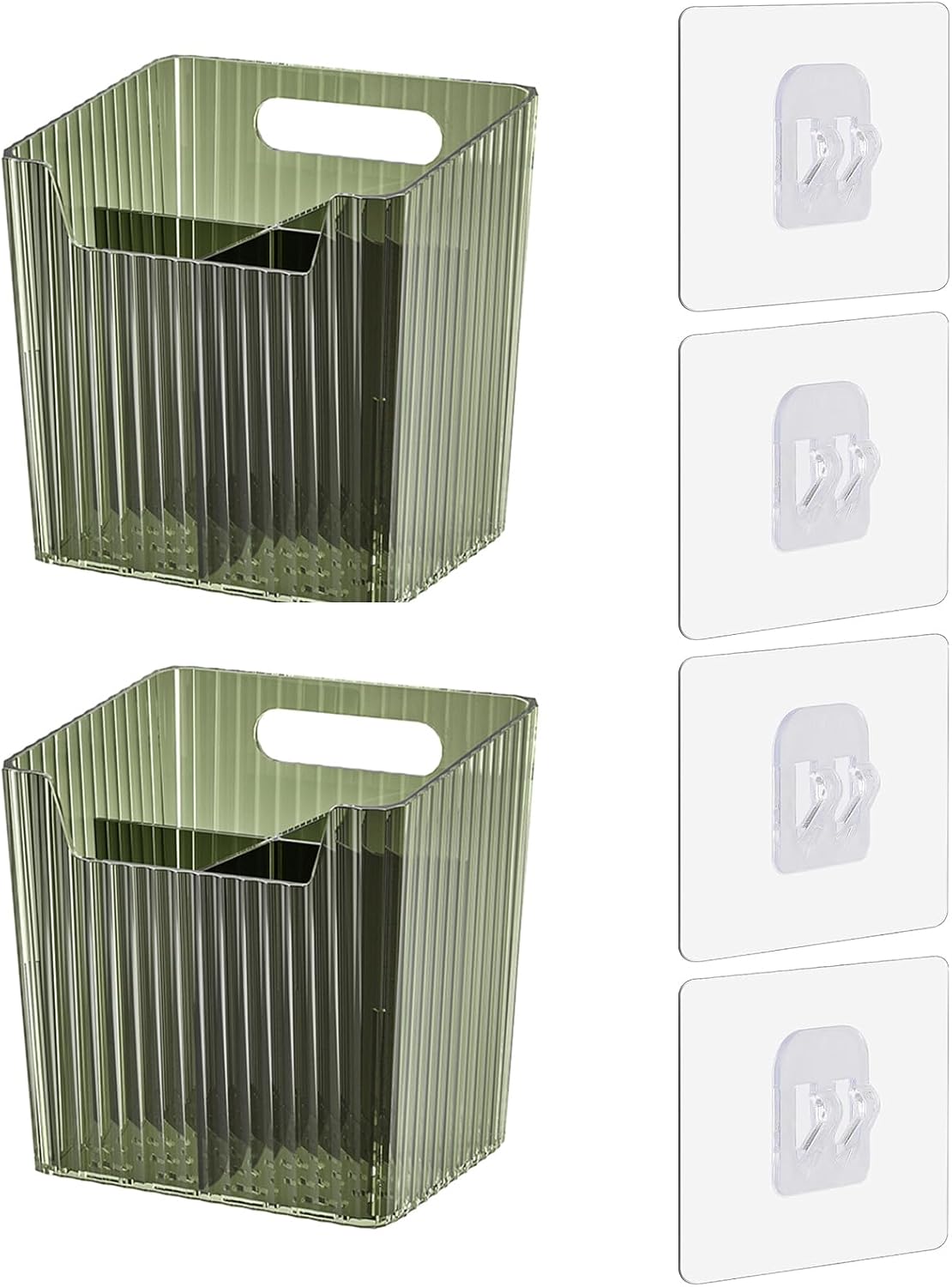 Lae Nuvole 2Pcs Storage Organizer Bins, Wall Shower Toothbrush Caddy, Clear | with Dividers & 4 Adhesive Pads, No Drill, Renter Friendly, BPA-Free PET, Fits Bathroom, Apartment, RVs, Cabinet/Pantry Door