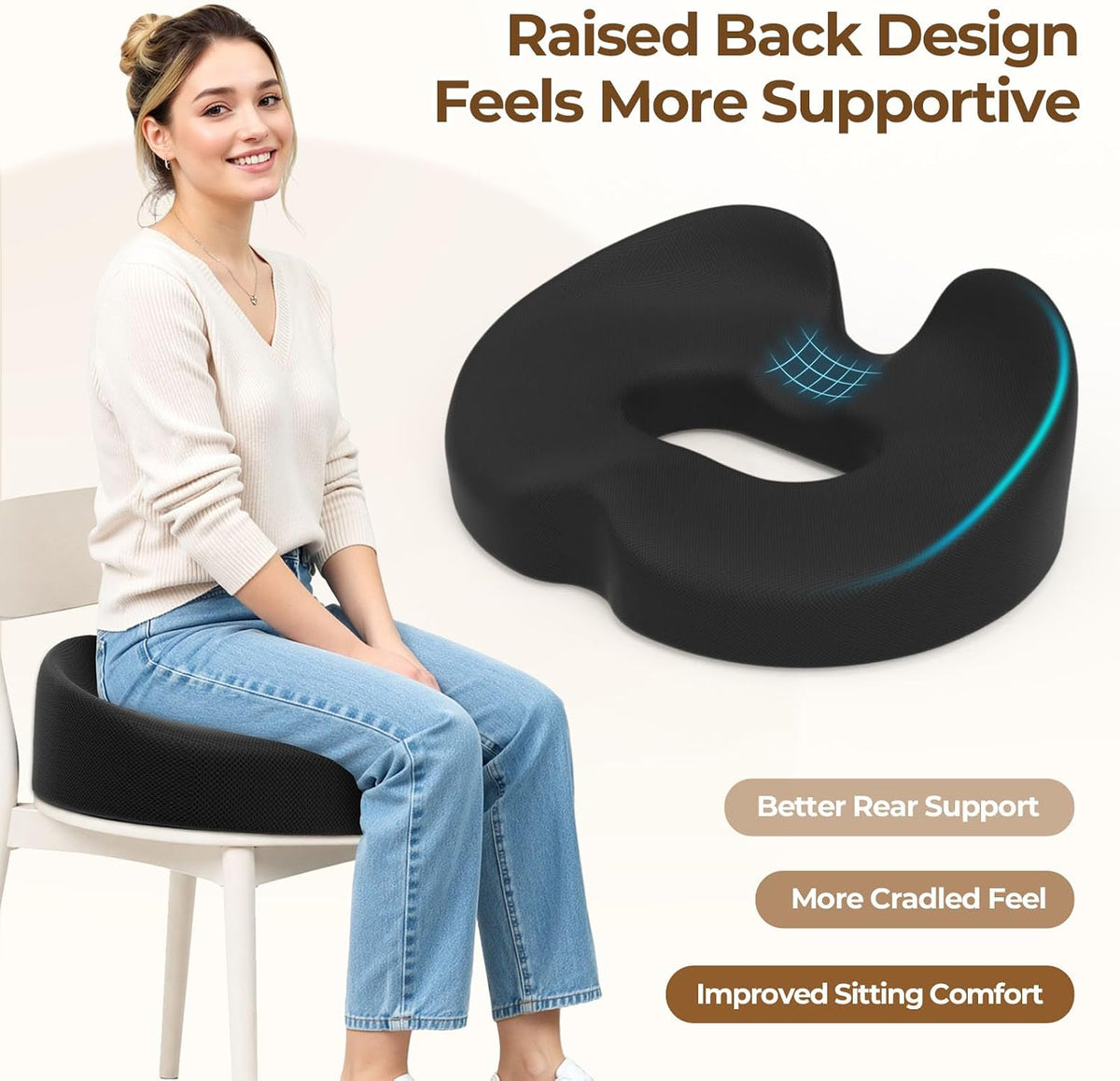 TushGuard Donut Pillow Seat Cushion Memory Foam Lifting Cushions, Black