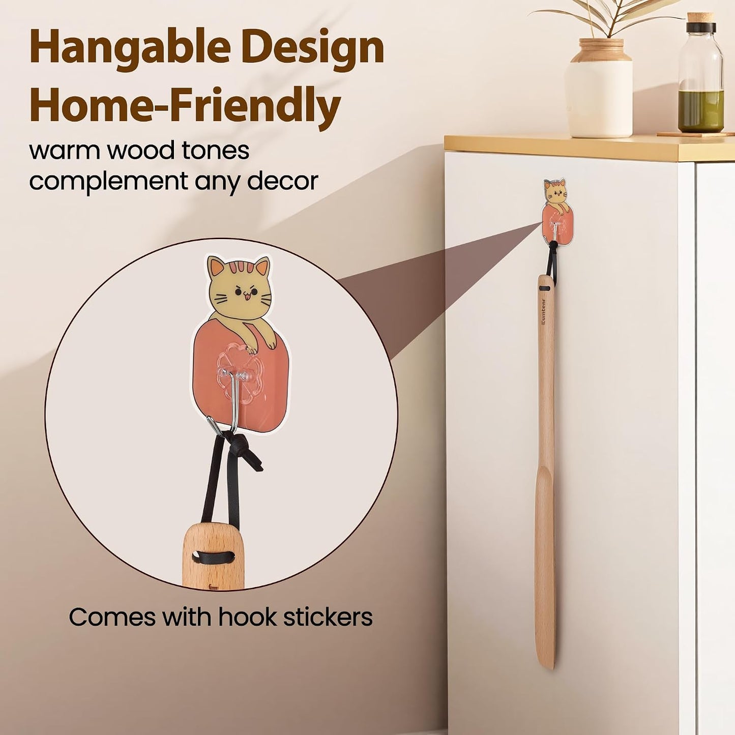Shoe Horn Long Handle for Seniors 19.7" Shoehorn for Men, Women, Kids, Pregnancy, with Wall Hooks - Black Walnut