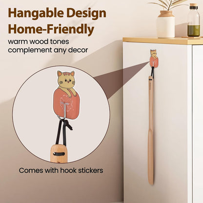 Shoe Horn Long Handle for Seniors 19.7" Shoehorn for Men, Women, Kids, Pregnancy, with Wall Hooks - Black Walnut