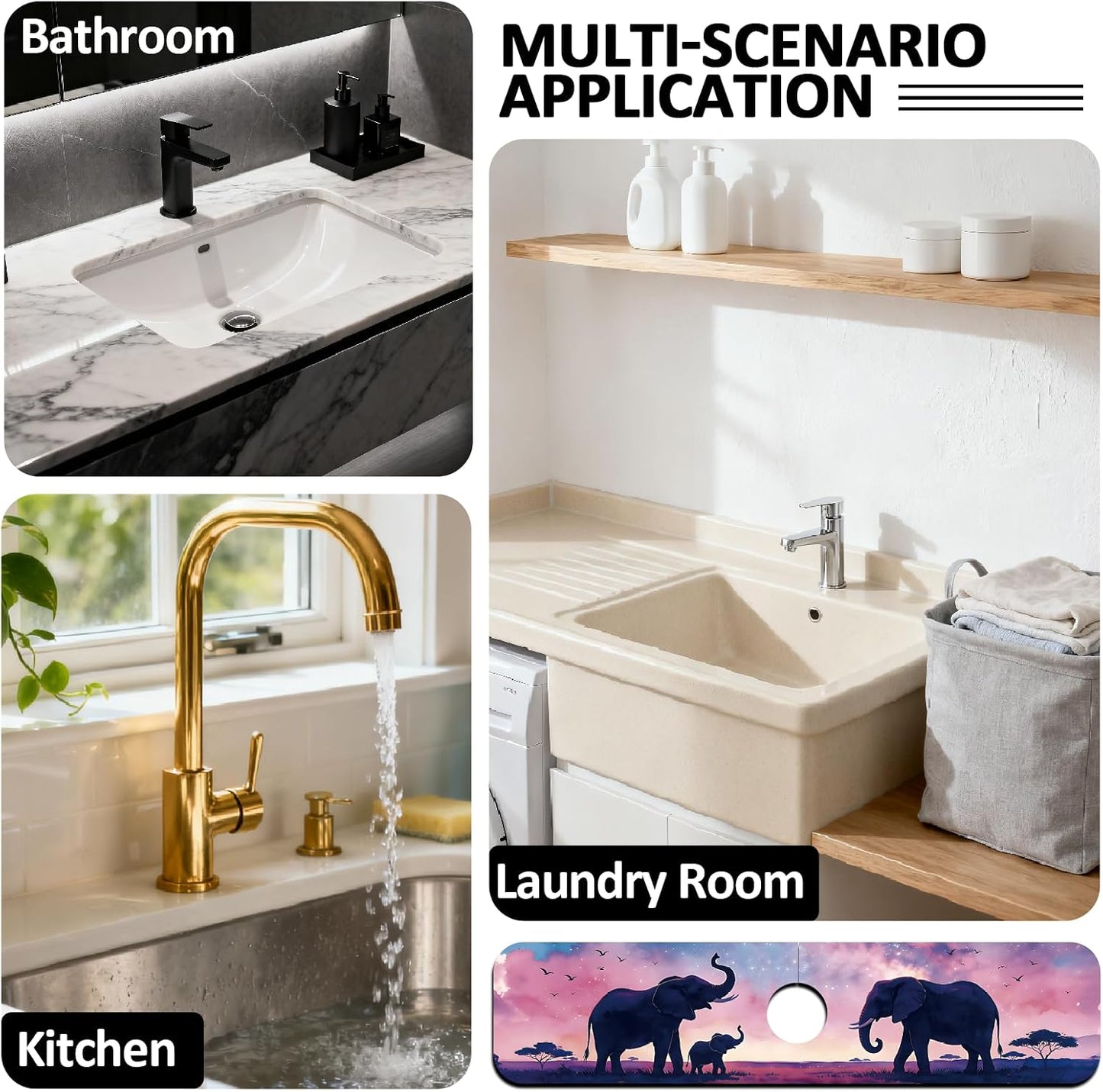 2Pcs Peonies Kitchen Sink Splash Guard Faucet Mat Vintage Florals Faucet Mat For Bathroom Kitchen 5.5x23.6In