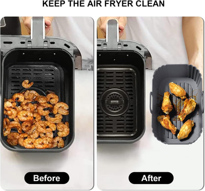 Silicone Air Fryer Liners 2 Pack, Reusable Liners Compatible for Ninja Foodi DZ201, DZ401, DZ550, COSORI, Chefman, Instant Air Fryer, and 6-in-1 8-10QT Air Fryer Baskets