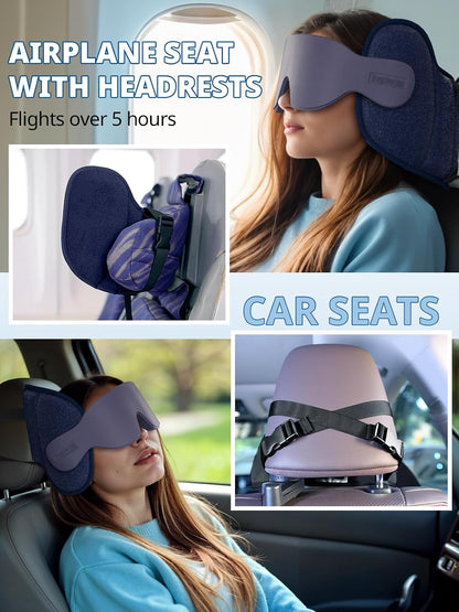 Inspireyes Travel Pillows for Airplanes, 360° Head Support for Long Flight, Soft Airplane Pillow with 3D Eye Mask for Sleeping, Stop Bobblehead, Airplane Headrest Gadgets, Light Black