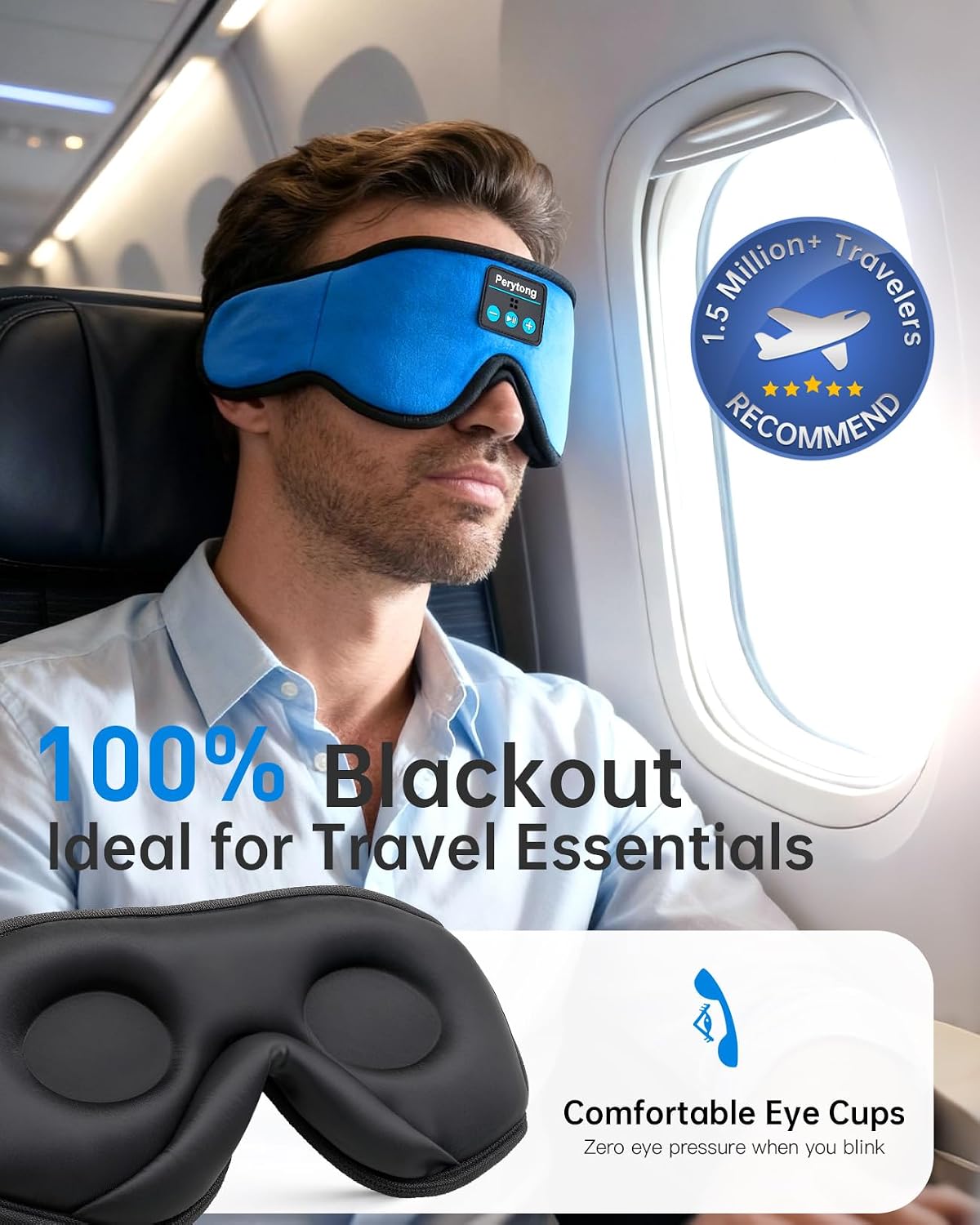 Perytong Sleep Mask with Bluetooth 5.4 Headphones, Wireless Music Sleep Eye Mask for Side Sleepers, 3D Contoured Comfort & Built-in HD Stereo Earphones, Blackout for Travel (Peach Pink)
