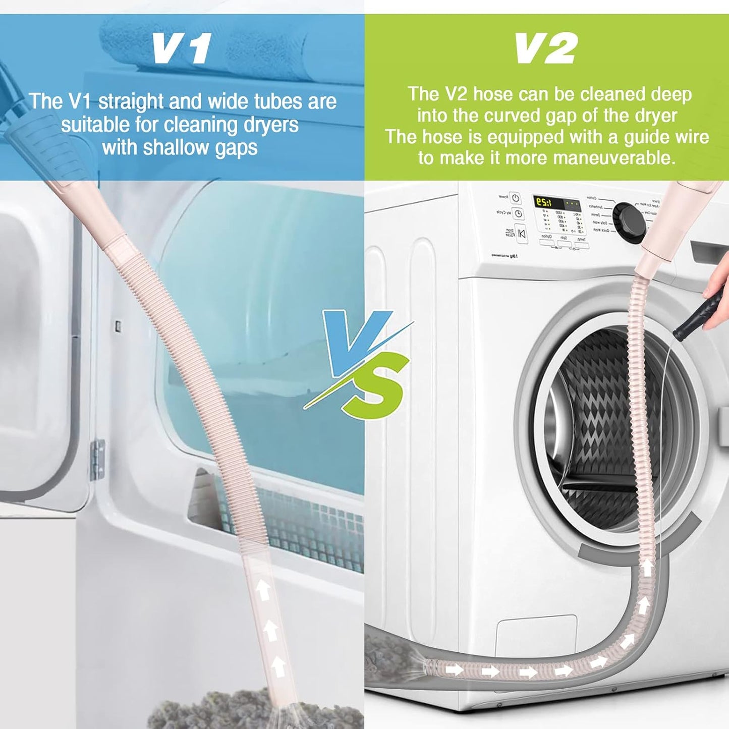 Sealegend 2 PCS Dryer Vent Cleaner Kit, Dryer Lint Vacuum Attachment&Brush | Blue Dryer Vent Vacuum Hose Dryer Lint Remover Brush for Dryer and Washer,Deep Traps Cleaning Tool Fits Most Vacuums