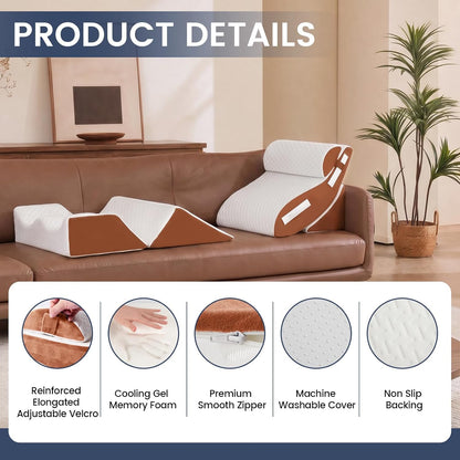 5PCS Wedge Pillow Set for After Surgery, Adjustable Orthopedic Foam Bed Wedge Pillow for Acid Reflux, GERD & Heartburn Relief, Back & Leg Elevation Support for Sleeping & Sitting Up, White Grey