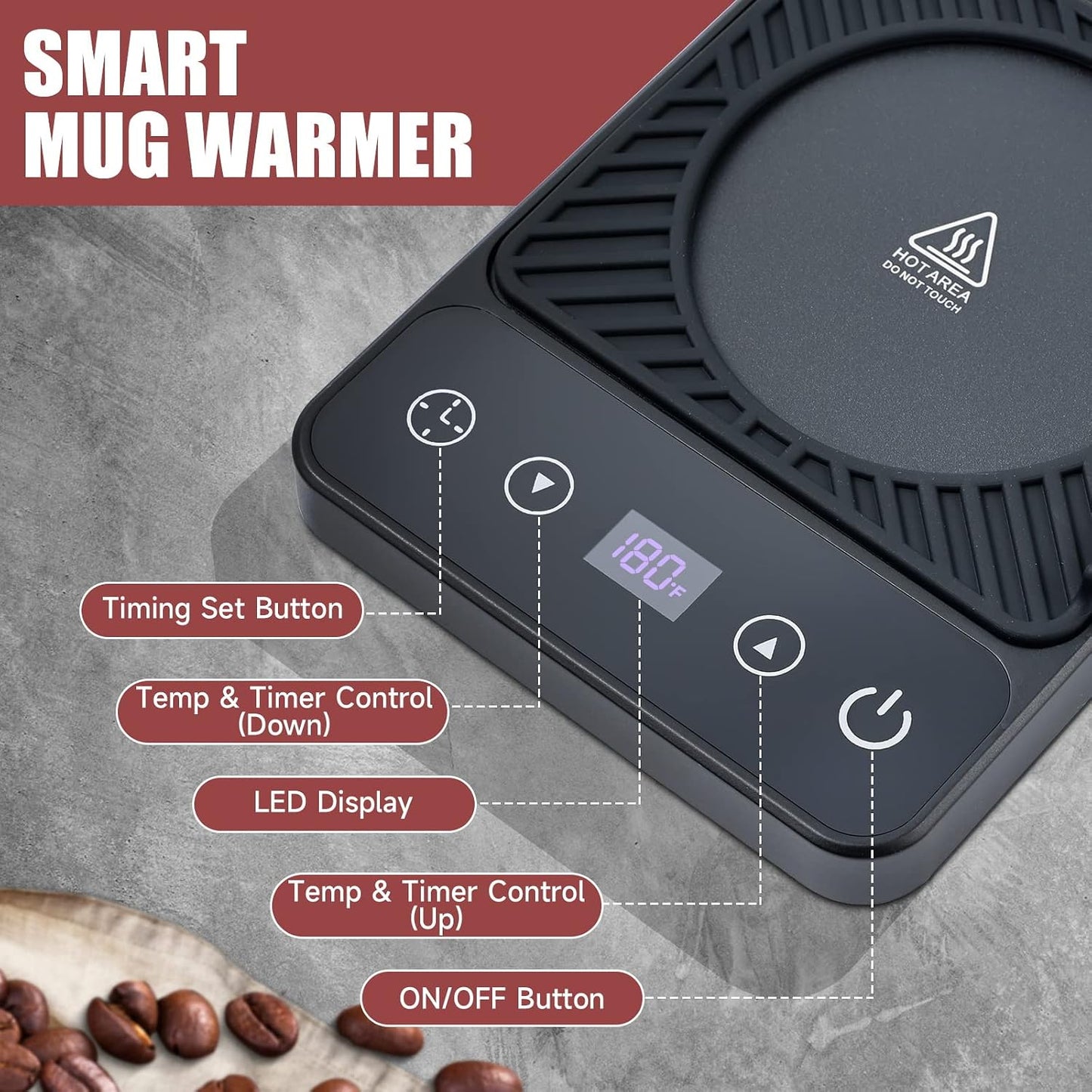 Mug Warmer - Electric Coffee Mug Warmer with Timer,Coffee Cup Warmer for Desk Auto Shut Off,Smart 6-Temperature Control, Coffee Accessories for Coffee Lovers, White | Coffee Cup Warmer for Desk Auto Shut Off,Smart 6-Temperature Control, Coffee